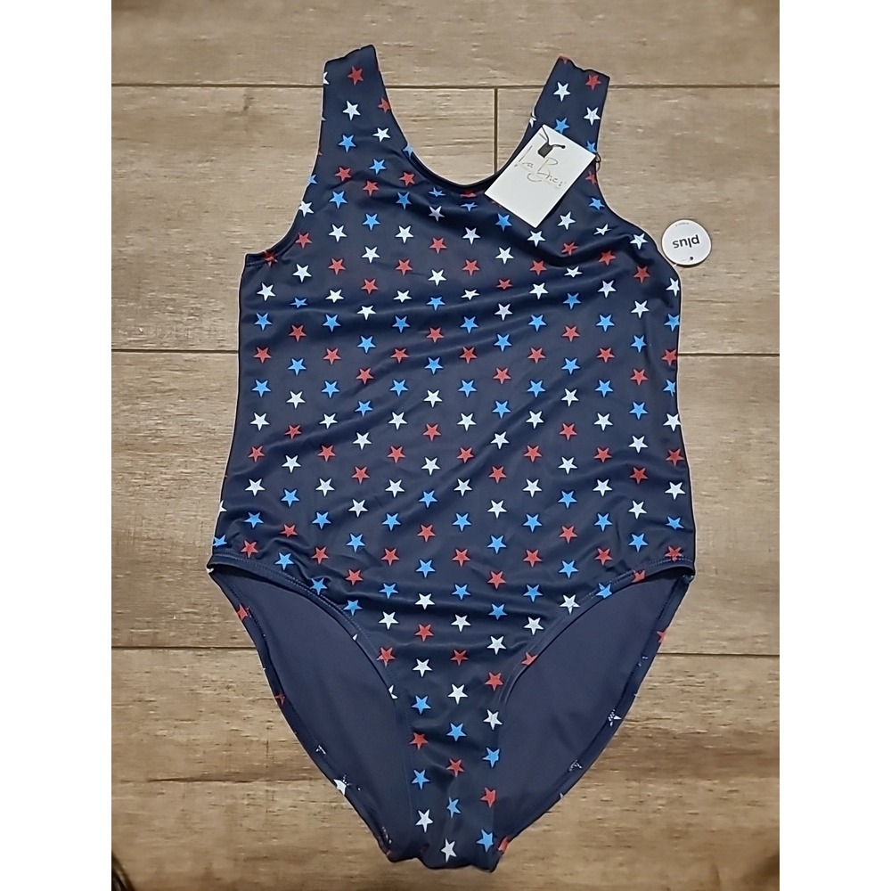 Girls M 10.5/12.5 Plus Blue Red White Blue Stars 1PC Swimsuit 4th July Patriotic